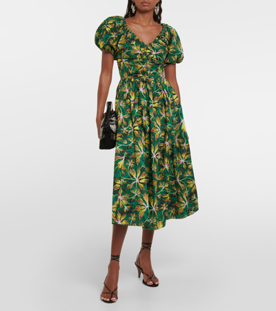 Shop Ulla Johnson Cecile Floral Cotton Poplin Midi Dress In Multicoloured