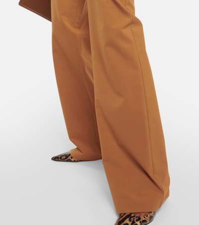 Shop Dolce & Gabbana Wool-blend Wide-leg Pants In Brown