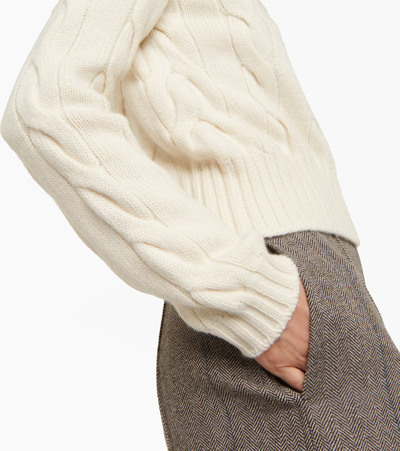 Shop Loro Piana Cable-knit Cashmere Sweater In White