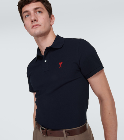 Ami Alexandre Mattiussi Ami Paris Ami Paris De Coeur Cotton Polo Shirt In Blue