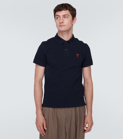 Ami Alexandre Mattiussi Ami Paris Ami Paris De Coeur Cotton Polo Shirt In Blue