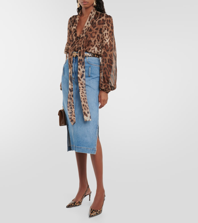 Shop Dolce & Gabbana High-rise Denim Midi Skirt In Blue