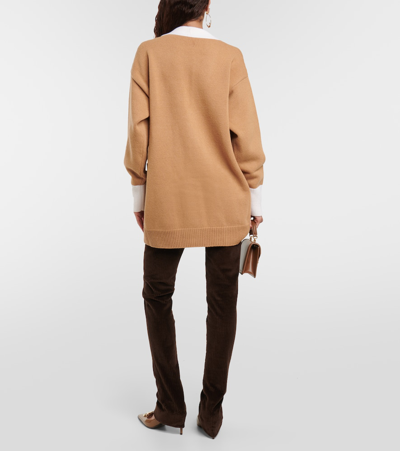 Dolce & Gabbana Logo-patch Virgin Wool Cardigan In Beige