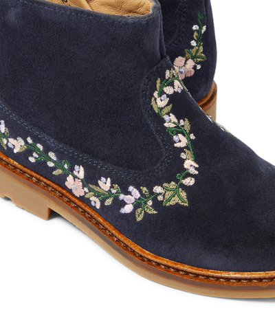 Pom D'api Sister Brodi Embroidered Suede Boots In Blue