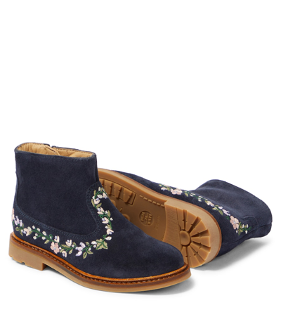Pom D'api Sister Brodi Embroidered Suede Boots In Blue