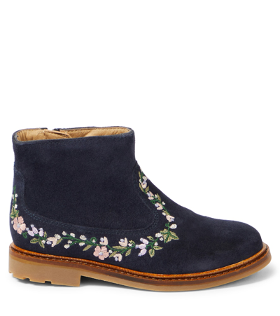 Pom D'api Sister Brodi Embroidered Suede Boots In Blue
