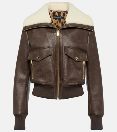 Shop Dolce & Gabbana Cropped Faux Leather Jacket In Brown