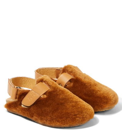 Shop Pèpè Lucio Slingback Shearling Clogs In Brown