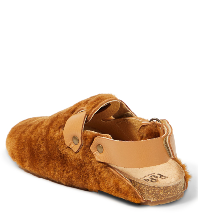 Shop Pèpè Lucio Slingback Shearling Clogs In Brown