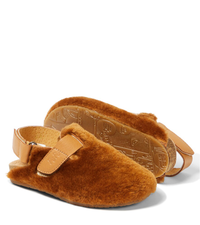 Shop Pèpè Lucio Slingback Shearling Clogs In Brown