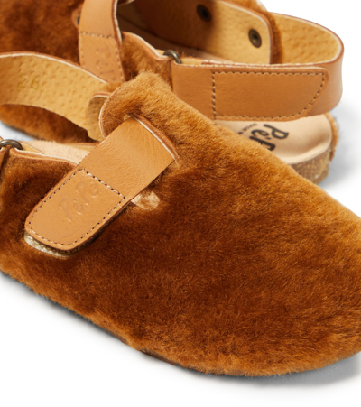 Shop Pèpè Lucio Slingback Shearling Clogs In Brown