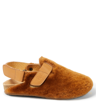 Shop Pèpè Lucio Slingback Shearling Clogs In Brown