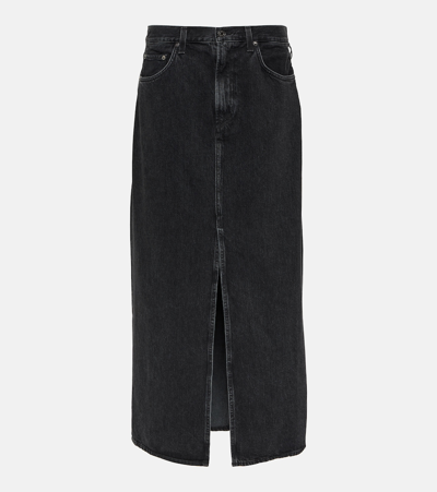 Shop Agolde Leif Denim Maxi Skirt In Black