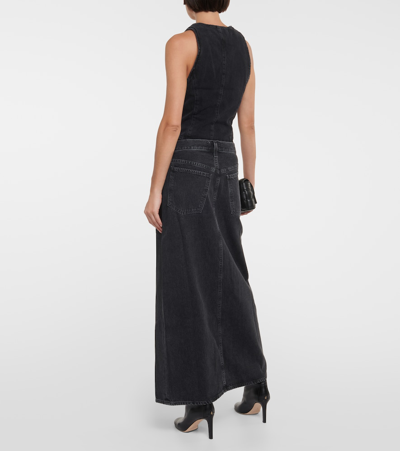 Shop Agolde Leif Denim Maxi Skirt In Black