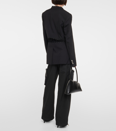 Shop Dion Lee Lace-trimmed Cutout Wool Blazer In Black