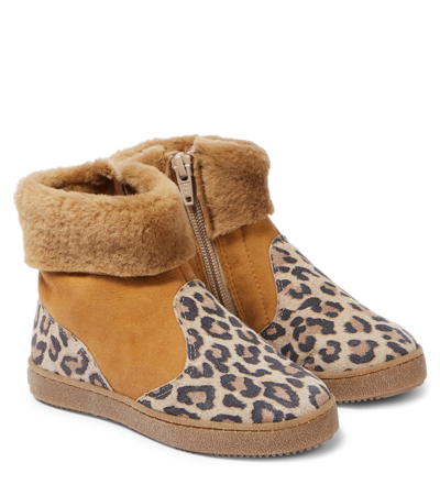 Pèpè Shearling-trimmed Suede Ankle Boots In Brown