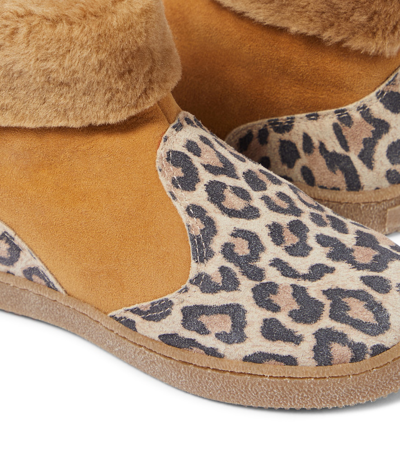 Pèpè Shearling-trimmed Suede Ankle Boots In Brown