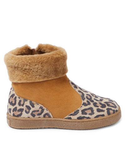 Pèpè Shearling-trimmed Suede Ankle Boots In Brown