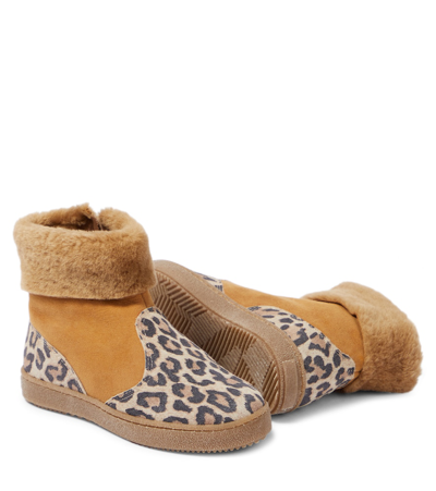 Pèpè Shearling-trimmed Suede Ankle Boots In Brown