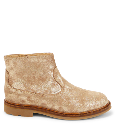 Pom D'api Sister Glitter-embellished Suede Boots In Metallic