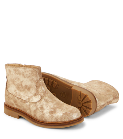 Pom D'api Sister Glitter-embellished Suede Boots In Metallic