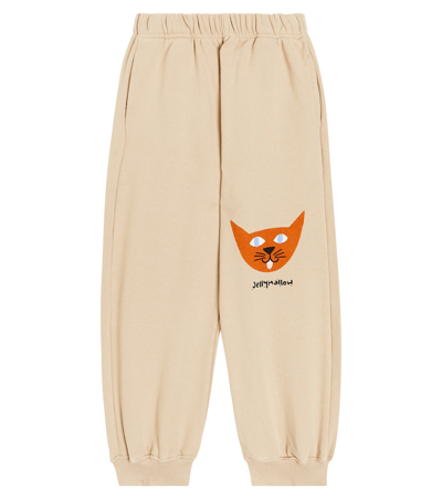 Jellymallow Printed Cotton Jersey Sweatpants In Beige