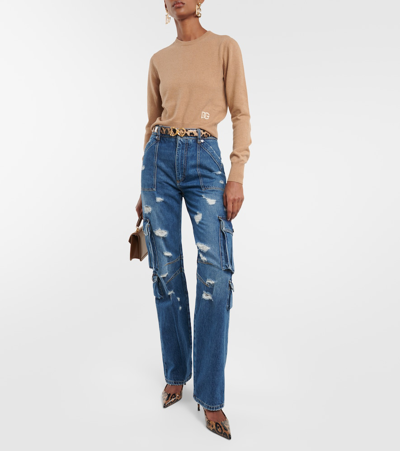 Dolce & Gabbana Cropped Cashmere-blend Sweater In Beige