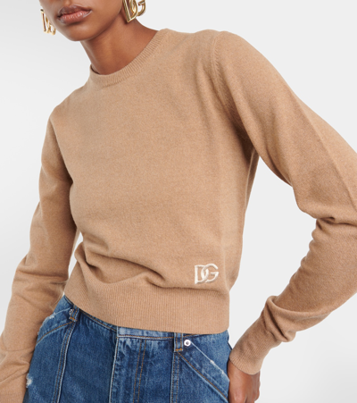 Shop Dolce & Gabbana Cropped Cashmere-blend Sweater In Beige