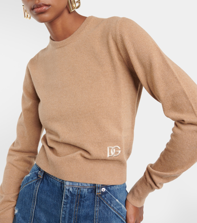 Dolce & Gabbana Cropped Cashmere-blend Sweater In Beige