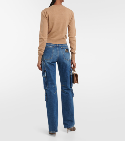 Dolce & Gabbana Cropped Cashmere-blend Sweater In Beige