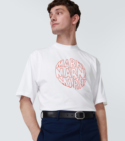 Shop Marni Printed Cotton Jersey T-shirt In Blue
