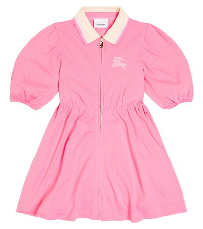 Shop Burberry Embroidered Cotton Polo Dress In Pink