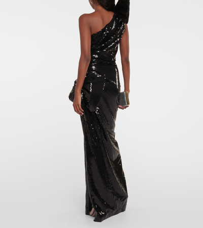 Shop Nina Ricci Sequined One-shoulder Gown In Black