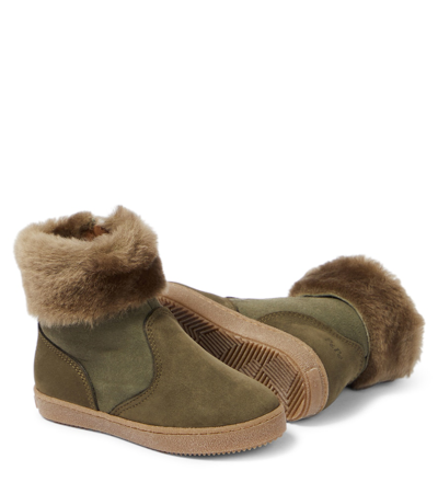 Shop Pèpè Shearling-trimmed Suede Ankle Boots In Green