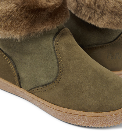 Shop Pèpè Shearling-trimmed Suede Ankle Boots In Green