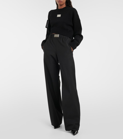 Shop Dolce & Gabbana Wool-blend Wide-leg Pants In Black