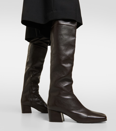 Shop Lemaire Over-the-knee Leather Boots In Brown