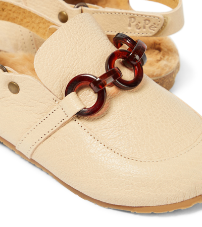 Shop Pèpè Rubi Leather Slingback Clogs In Beige