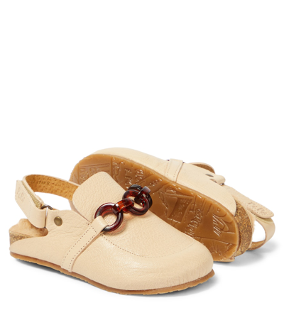 Shop Pèpè Rubi Leather Slingback Clogs In Beige