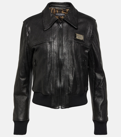 Shop Dolce & Gabbana Logo Leather Jacket In Black