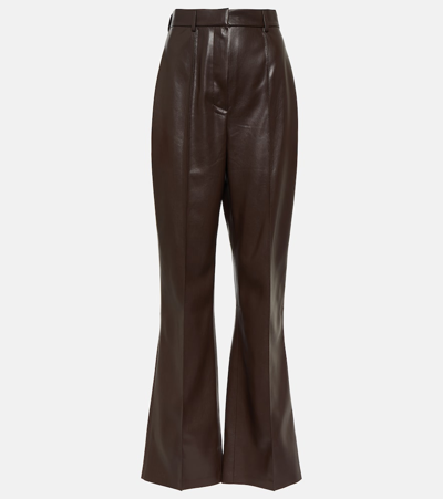 Nanushka Leena Long Sleeved Faux Leather Shirt In Brown