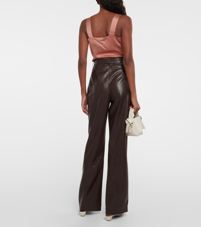 Nanushka Leena Long Sleeved Faux Leather Shirt In Brown