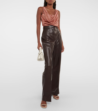 Nanushka Leena Long Sleeved Faux Leather Shirt In Brown