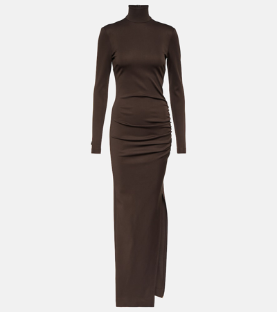 Shop Dolce & Gabbana Turtleneck Jersey Maxi Dress In Brown