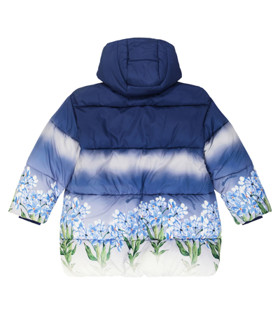 Shop Monnalisa Floral Puffer Coat In Blue