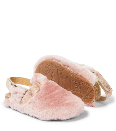 Shop Pèpè Lucio Slingback Shearling Clogs In Pink