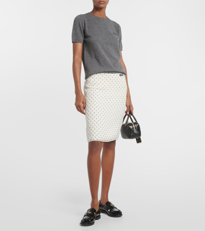 Shop Miu Miu Polka-dot Silk Chiffon Pencil Skirt In White