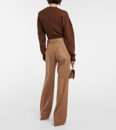 Shop Dolce & Gabbana Wool High-rise Pants In Brown