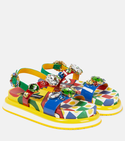 Shop Dolce & Gabbana Day Love Embellished Leather Sandals In Multicoloured