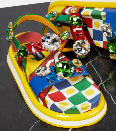 Shop Dolce & Gabbana Day Love Embellished Leather Sandals In Multicoloured